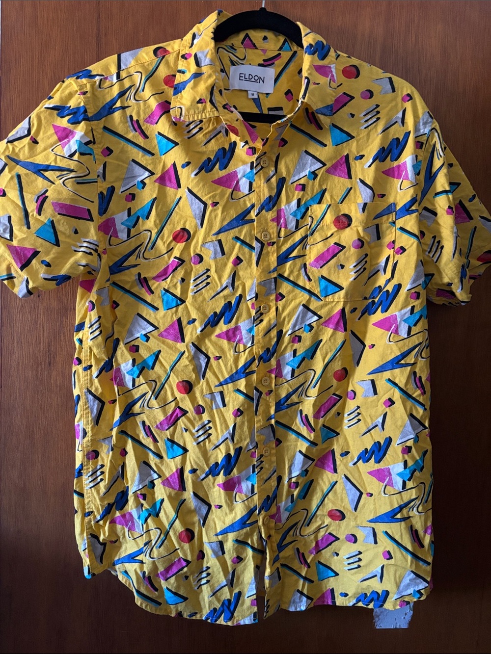 Eldon Men's Yellow Geometric Short-Sleeve Button-Down Shirt